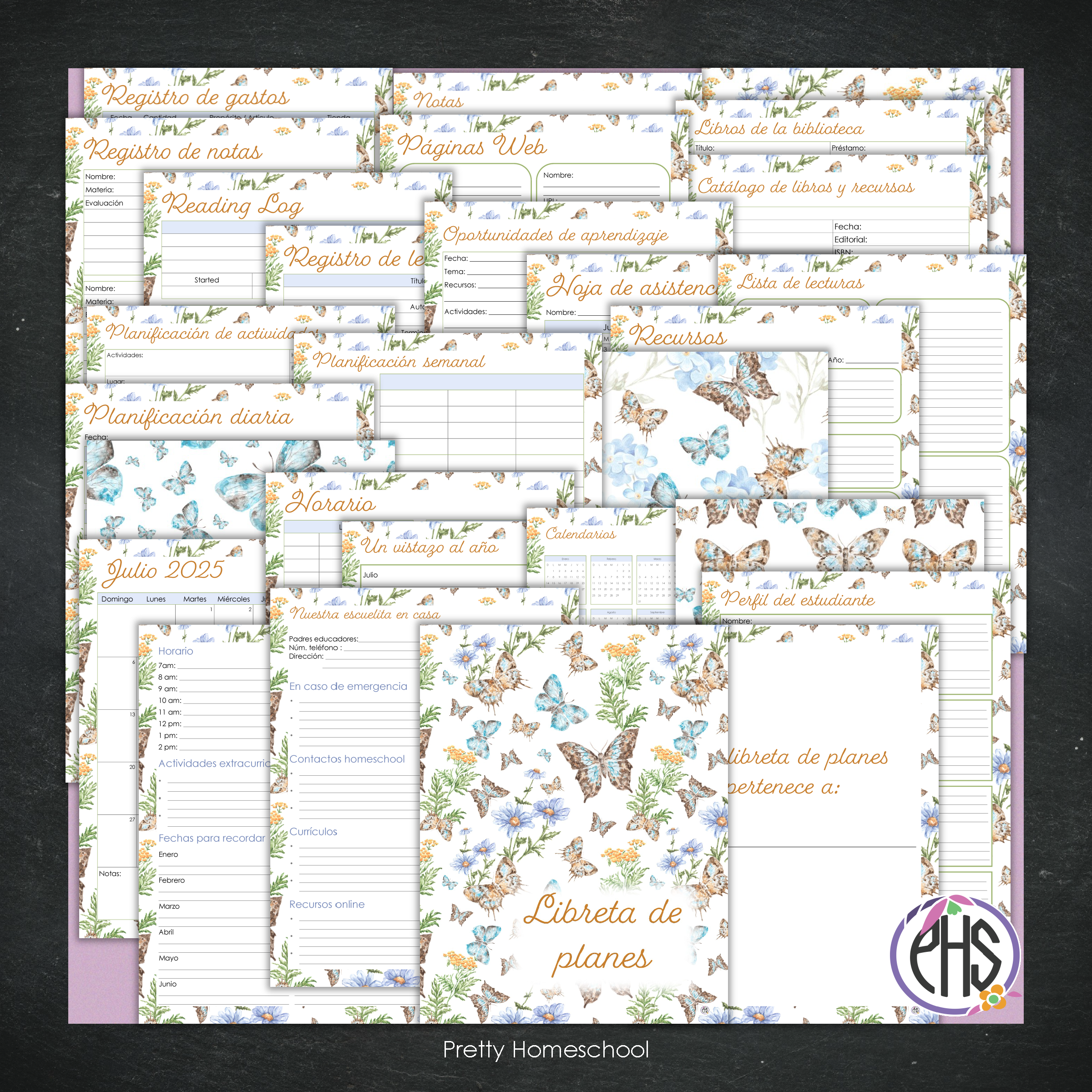 Libreta de Planes Homeschool en PDF | Planificación Diaria o Semanal para Varios Estudiantes | Diseño Mariposas