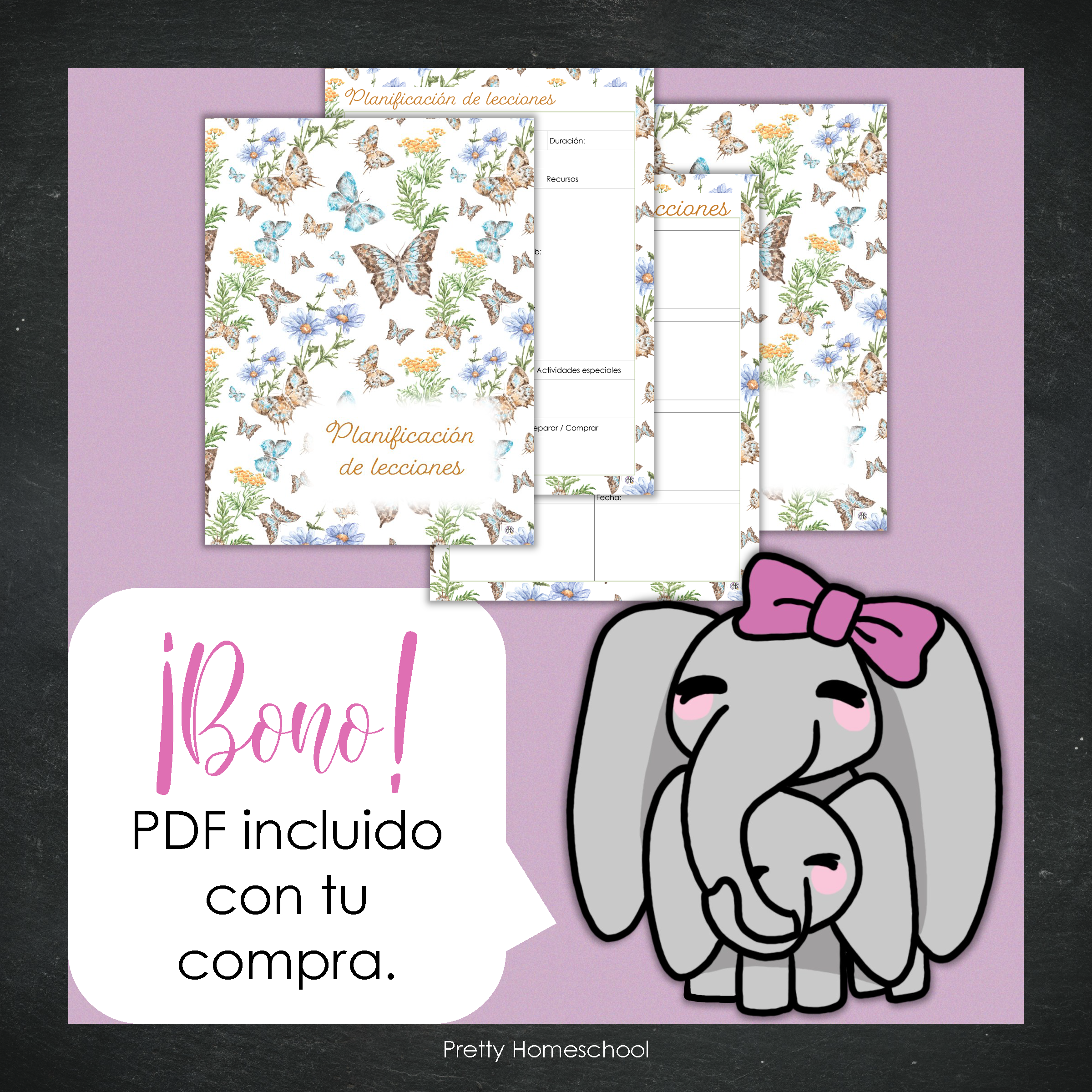 Libreta de Planes Homeschool en PDF | Planificación Diaria o Semanal para Varios Estudiantes | Diseño Mariposas