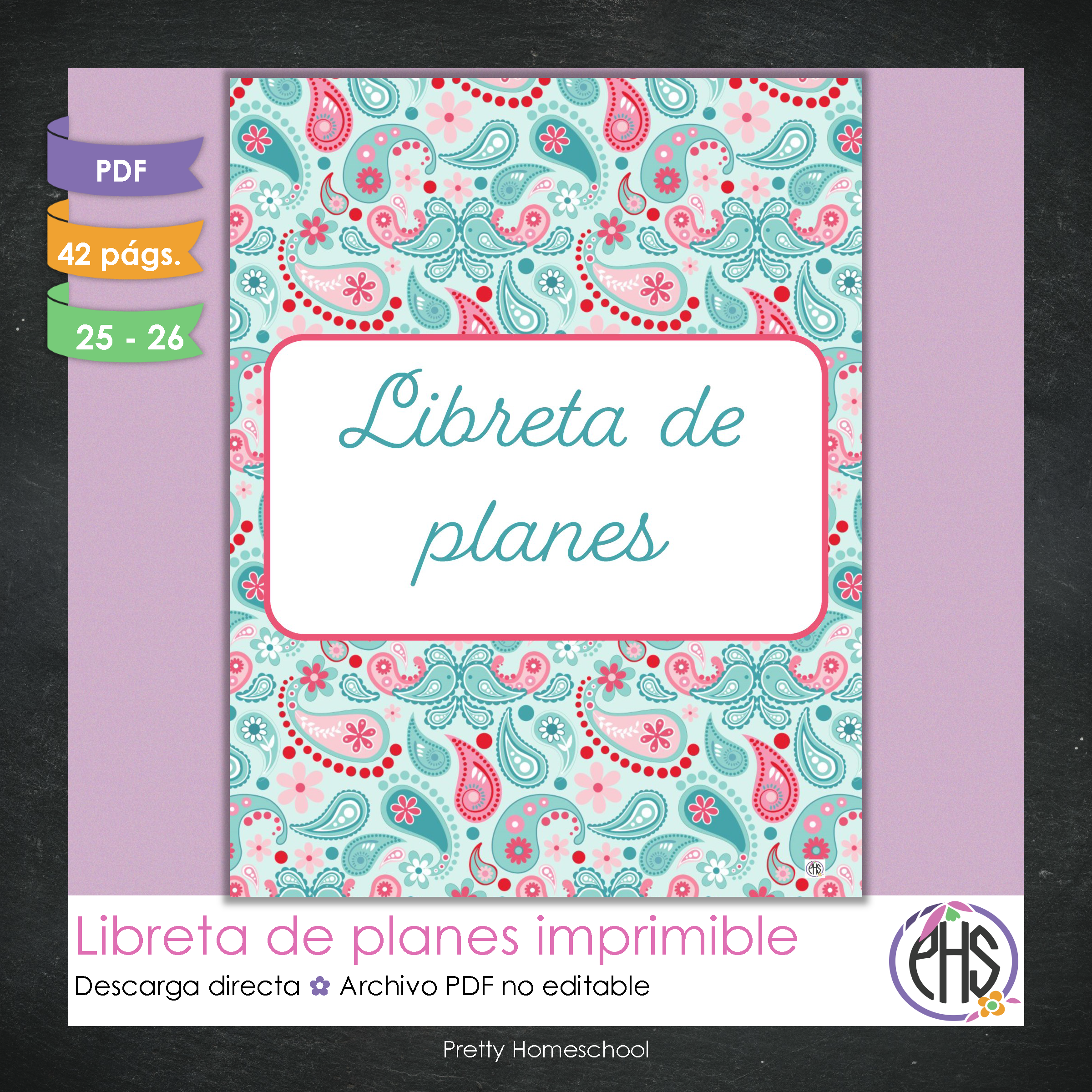 Libreta de Planes Homeschool en PDF | Planificación Diaria o Semanal para Varios Estudiantes | Diseño Paisley