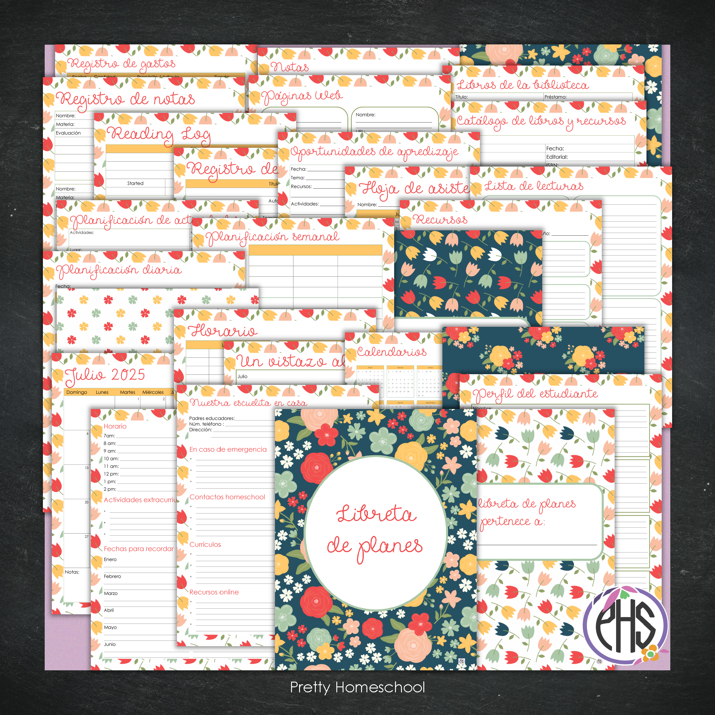 Libreta de Planes Homeschool en PDF | Planificación Diaria o Semanal para Varios Estudiantes | Diseño Floral