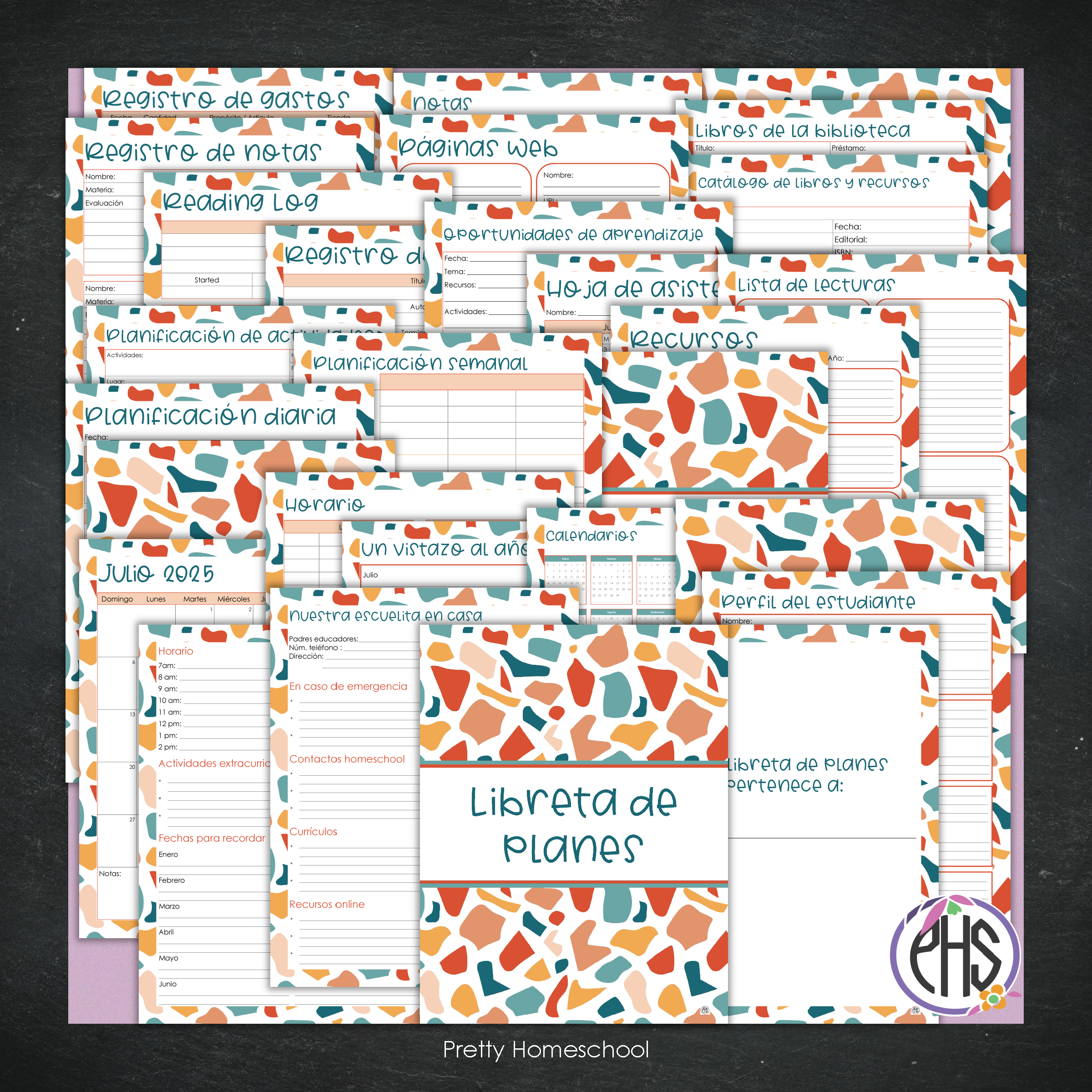 Libreta de Planes Homeschool en PDF | Planificación Diaria o Semanal para Varios Estudiantes | Diseño Terrazo