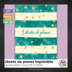 Libreta de planes homeschool imprimible / Archivo PDF solamente / Esmeralda y oro