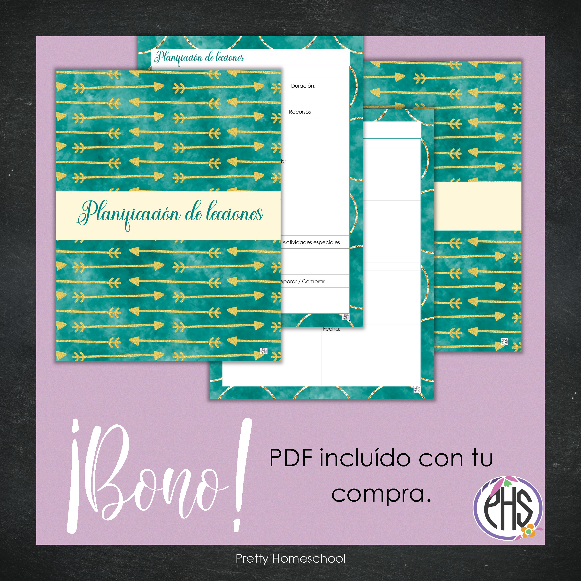 Libreta de planes homeschool imprimible / Archivo PDF solamente / Esmeralda y oro