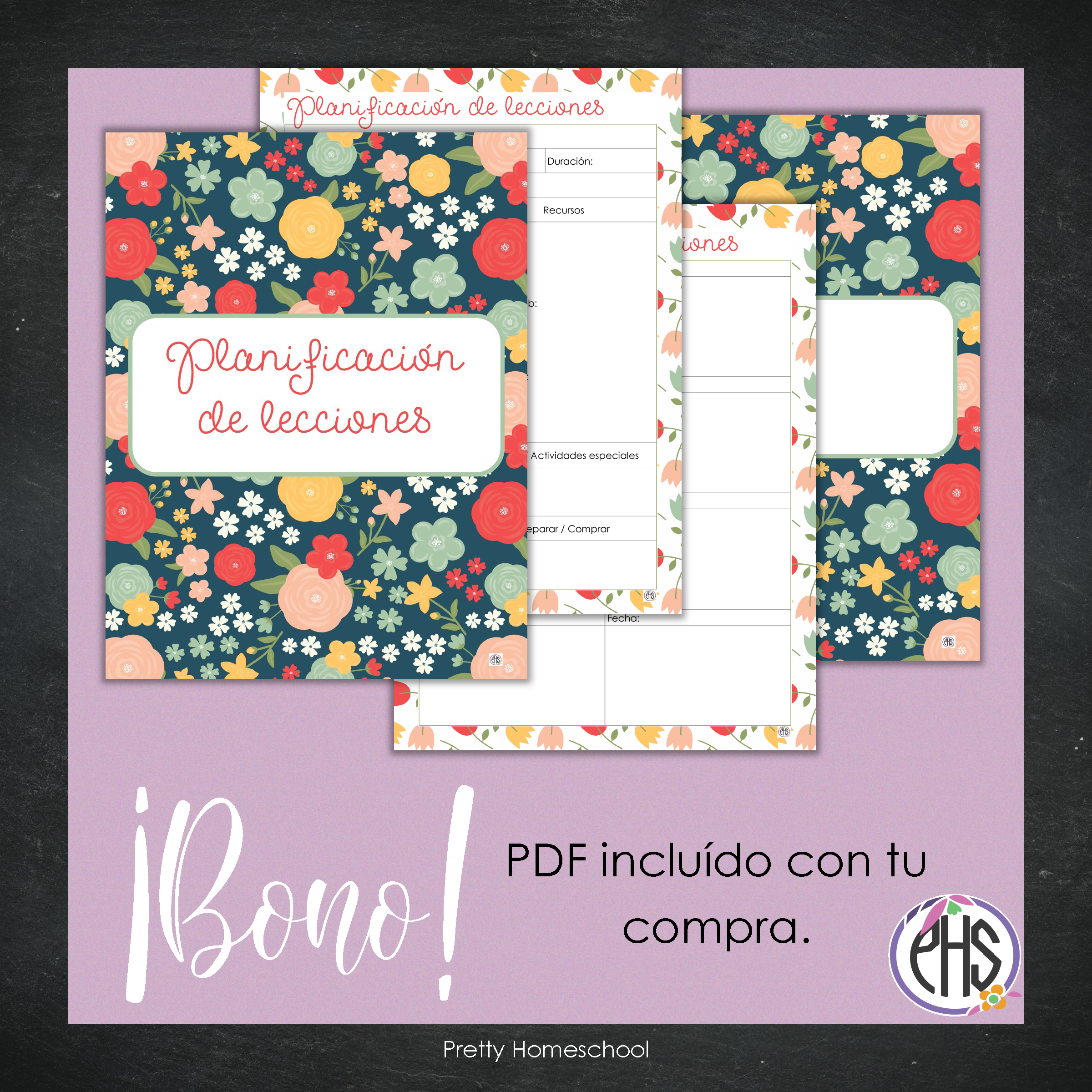 Libreta de planes homeschool imprimible / Archivo PDF solamente / Pretty Flowers