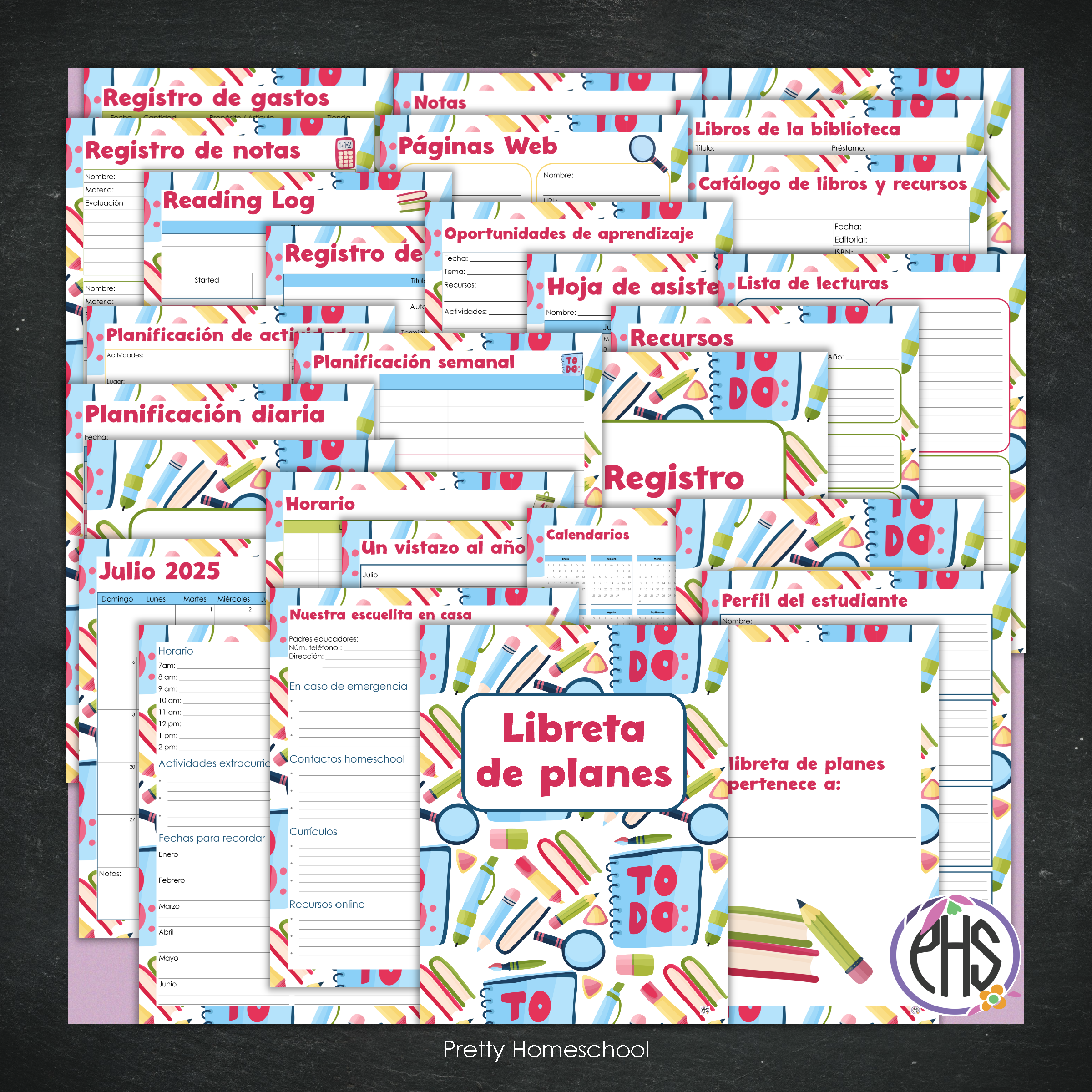 Libreta de Planes Homeschool Impresa | Planificador Diario y Semanal para 4 Estudiantes | Versión Impresa + PDF | Diseño escolar