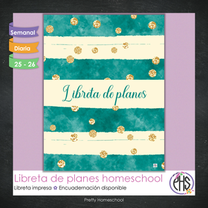 Libreta de Planes Homeschool Impresa | Planificador Diario y Semanal para 4 Estudiantes | Versión Impresa + PDF | Esmeralda y oro