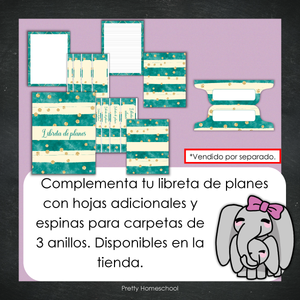 Libreta de Planes Homeschool Impresa | Planificador Diario y Semanal para 4 Estudiantes | Versión Impresa + PDF | Esmeralda y oro