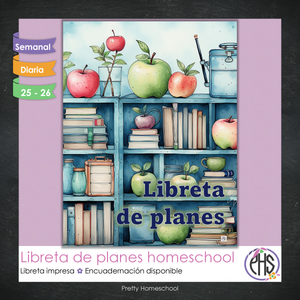 Libreta de Planes Homeschool Impresa | Planificador Diario y Semanal para 4 Estudiantes | Versión Impresa + PDF | Diseño Librero azul