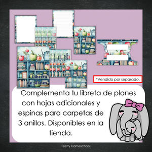 Libreta de Planes Homeschool Impresa | Planificador Diario y Semanal para 4 Estudiantes | Versión Impresa + PDF | Diseño Librero azul