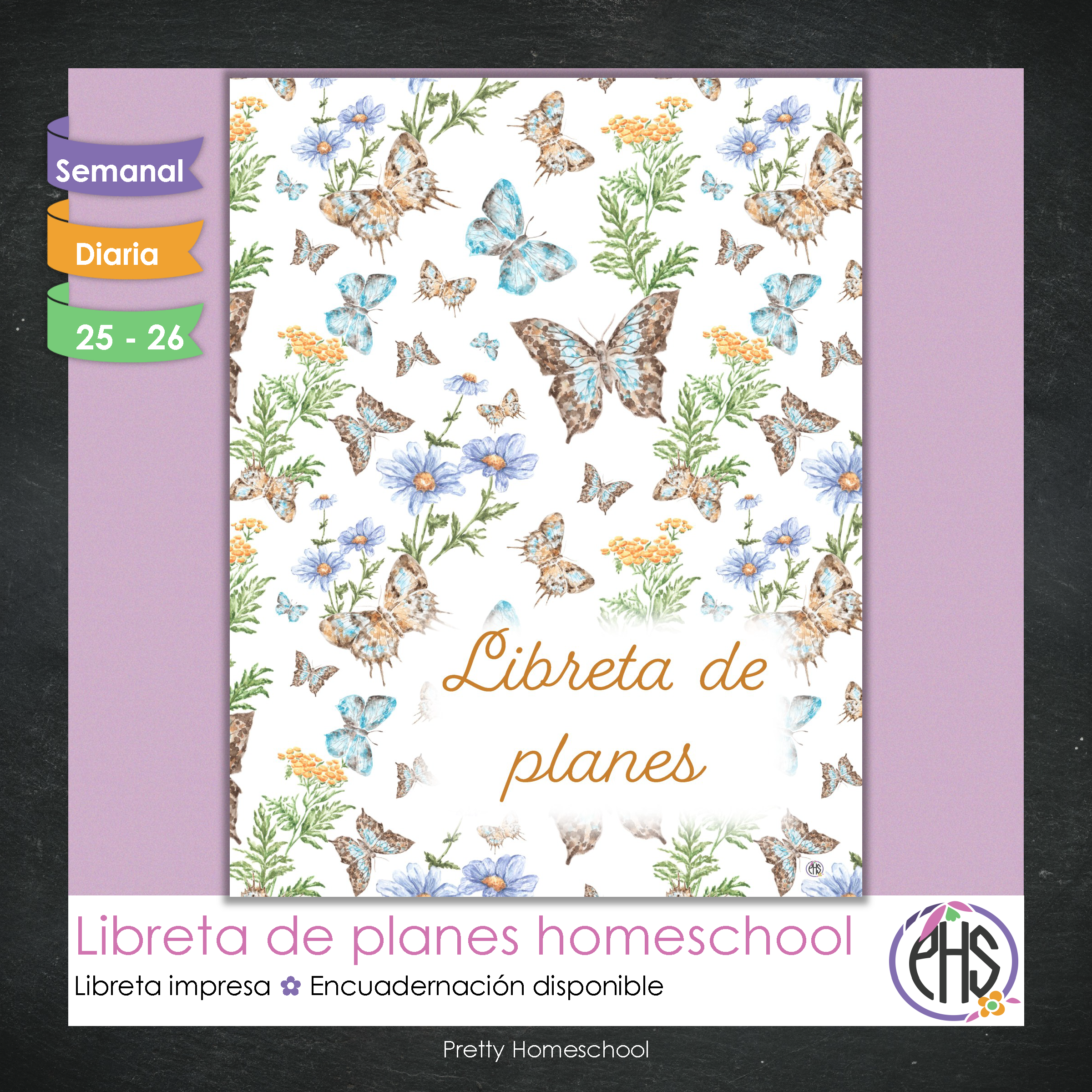 Libreta de Planes Homeschool Impresa | Planificador Diario y Semanal para 4 Estudiantes | Versión Impresa + PDF | Diseño de Mariposas