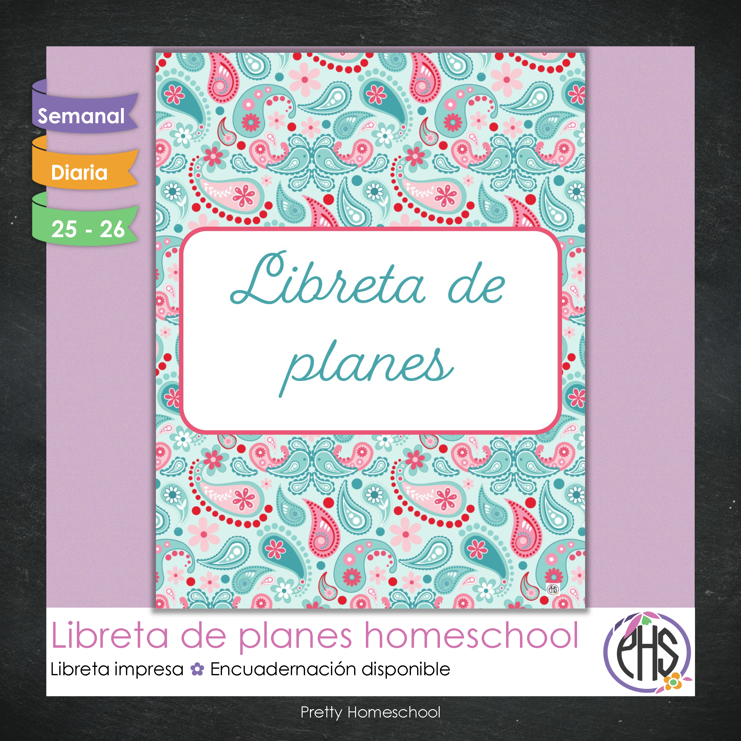 Libreta de Planes Homeschool Impresa | Planificador Diario y Semanal para 4 Estudiantes | Versión Impresa + PDF | Diseño Paisley