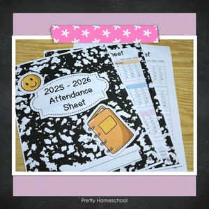 Homeschool Attendance Sheet 2025–2026 - Printable Tracker + Yearly Summary (Color & Black & White) - Black Composition