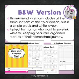 Homeschool Attendance Sheet 2025–2026 - Printable Tracker + Yearly Summary (Color & Black & White) -  Yellow Pencil