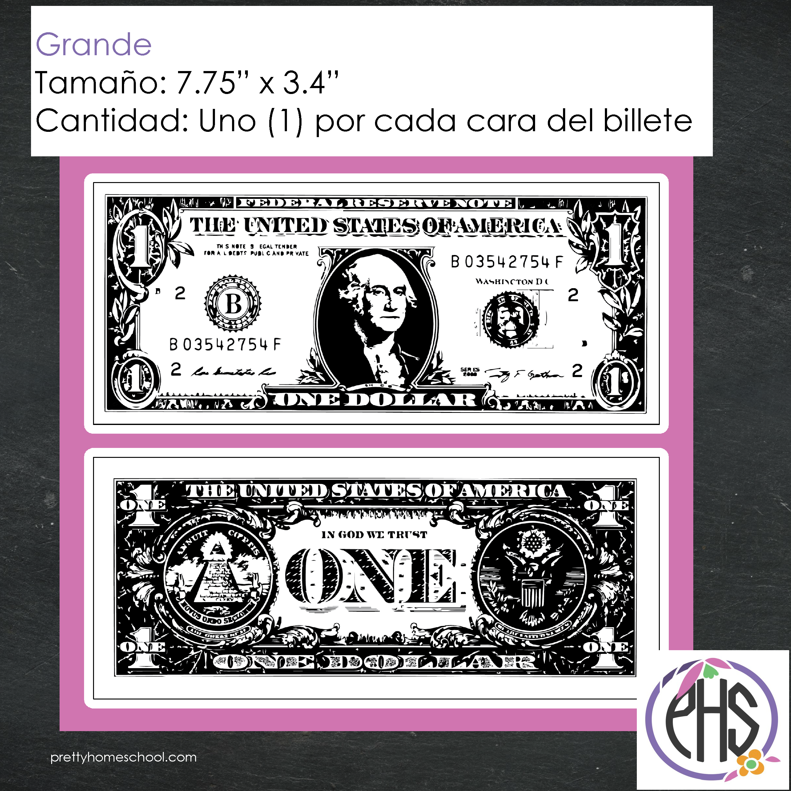 Stickers billetes de un dolar $1 / Blanco y negro