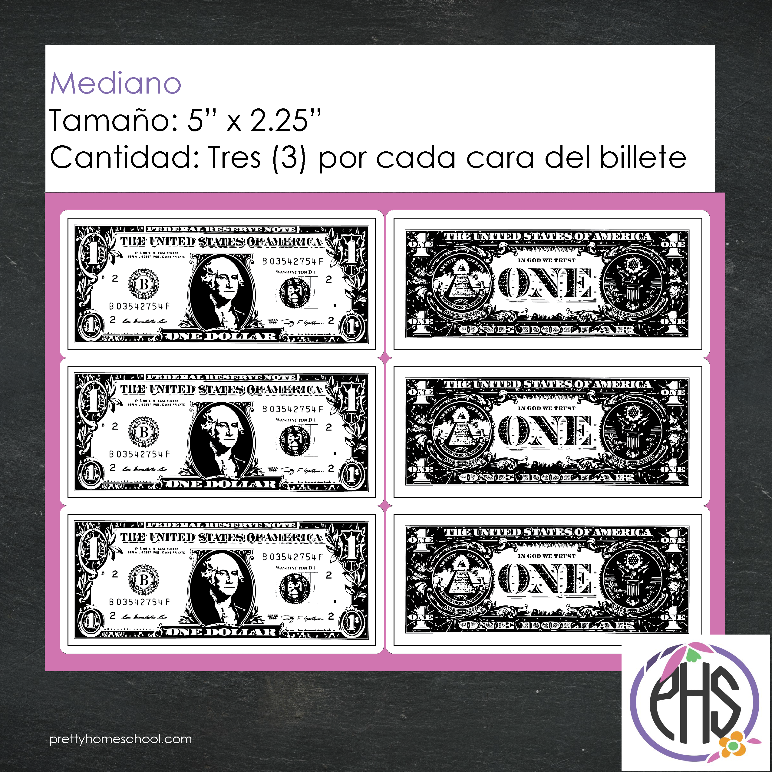 Stickers billetes de un dolar $1 / Blanco y negro