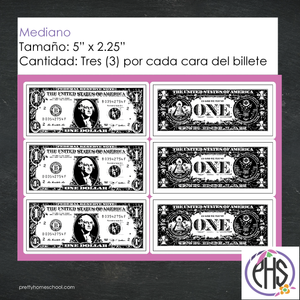 Stickers billetes de un dolar $1 / Blanco y negro