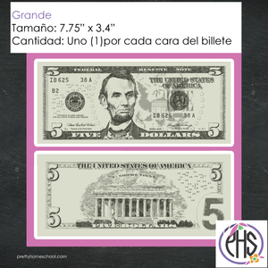 Stickers billetes de cinco dolare $5