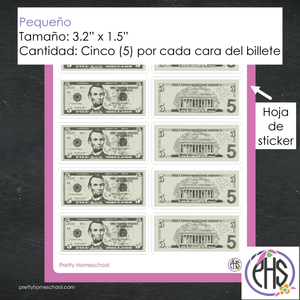 Stickers billetes de cinco dolare $5