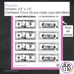 Stickers billetes de diez dolares $10 / Blanco y negro