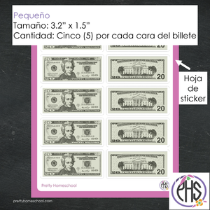 Stickers billetes de veinte dolares $20