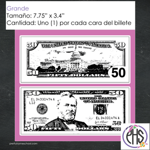 Stickers billetes de cincuenta dolares $50 / Blanco y negro