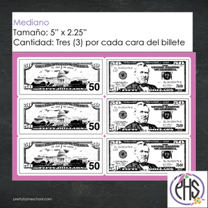 Stickers billetes de cincuenta dolares $50 / Blanco y negro