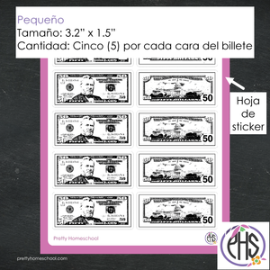 Stickers billetes de cincuenta dolares $50 / Blanco y negro