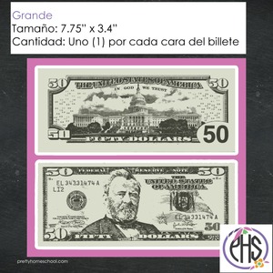 Stickers billetes de cincuenta dolares $50