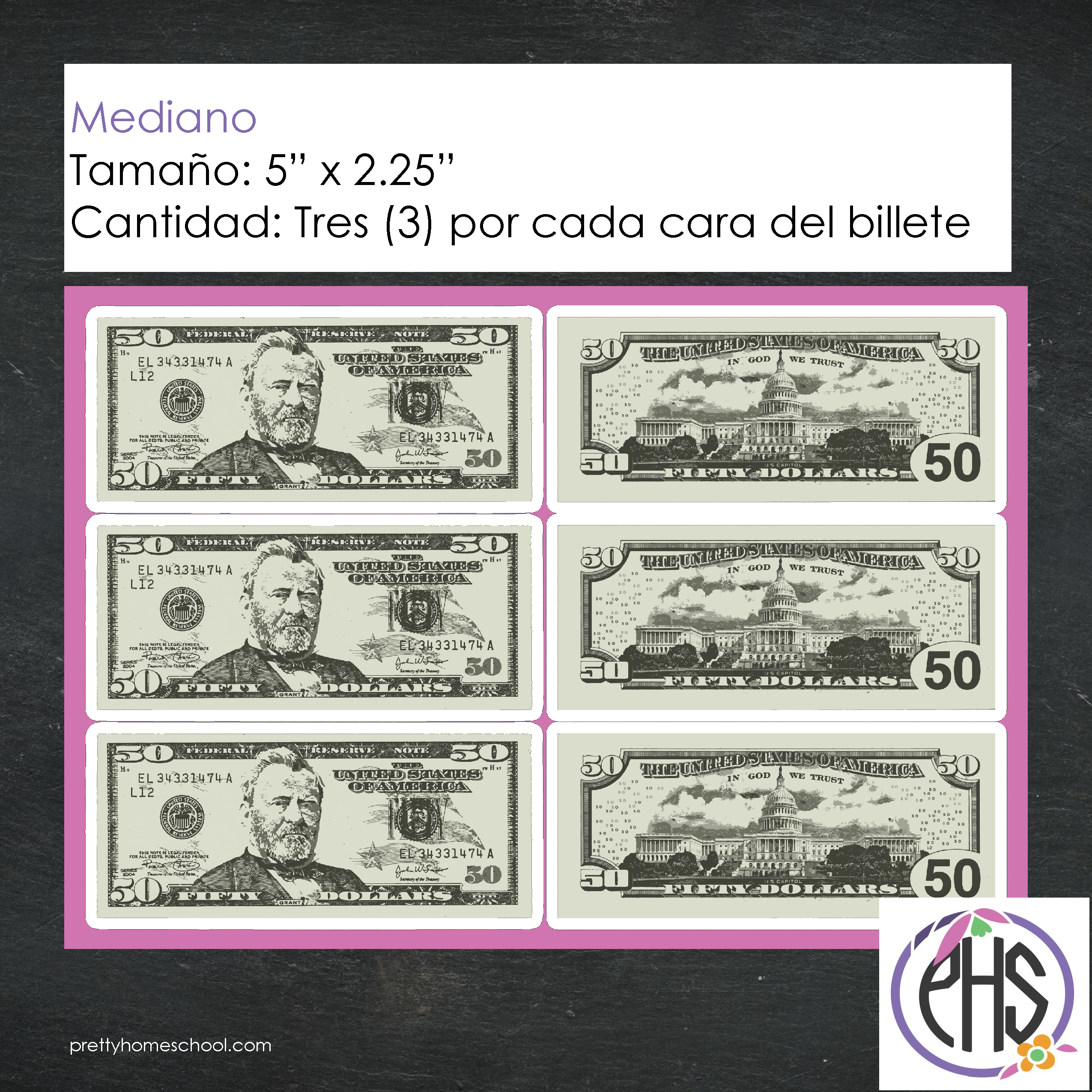 Stickers billetes de cincuenta dolares $50