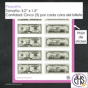 Stickers billetes de cincuenta dolares $50