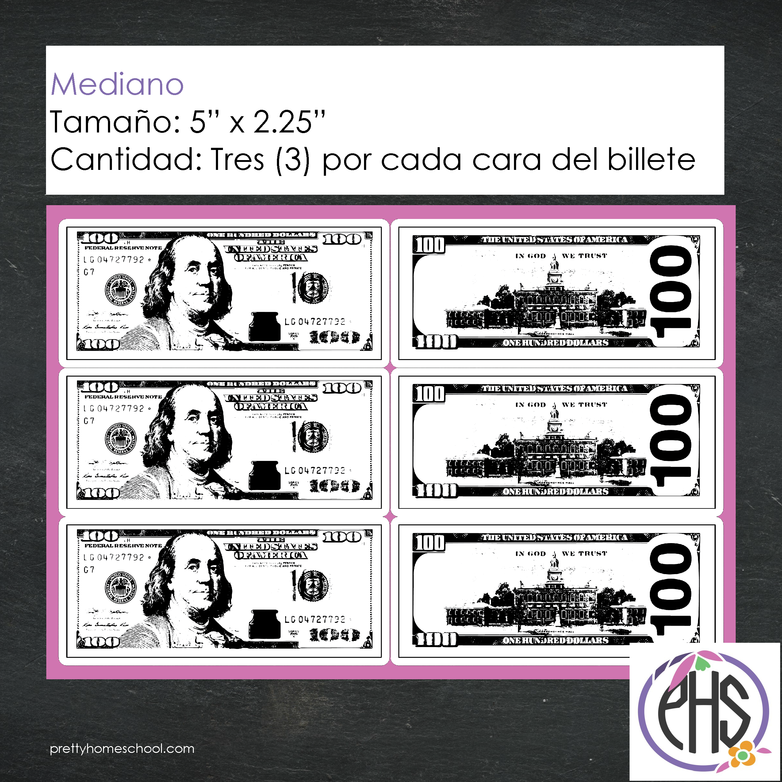 Stickers billetes de cien dolares $100 / Blanco y negro