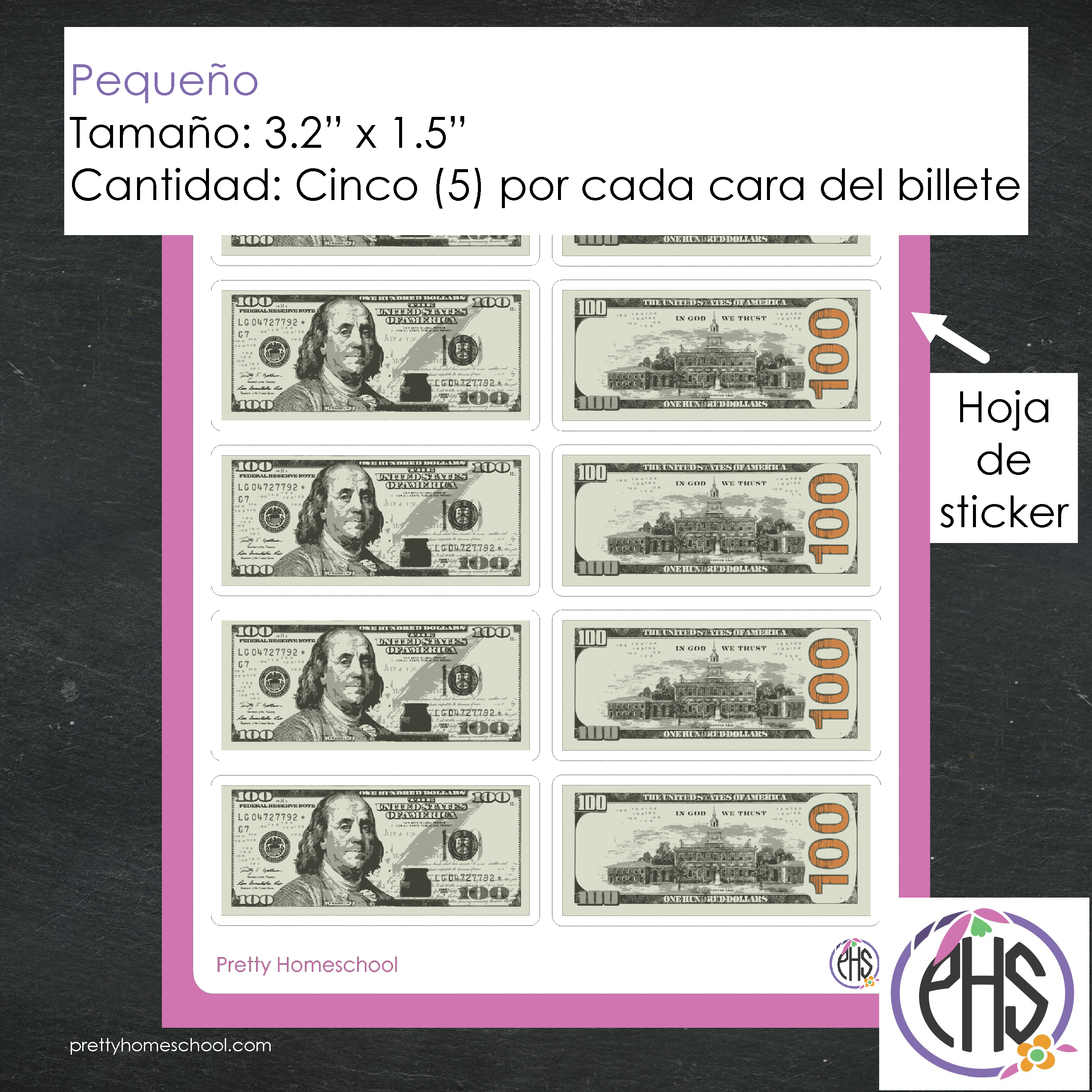 Stickers billetes de cien dolares $100