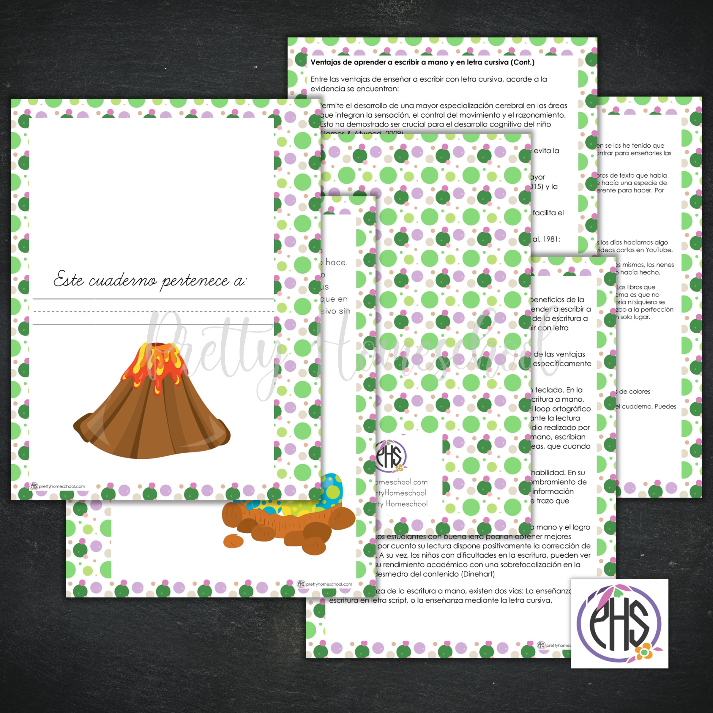 Cuaderno de escritura cursiva Dinosaurios